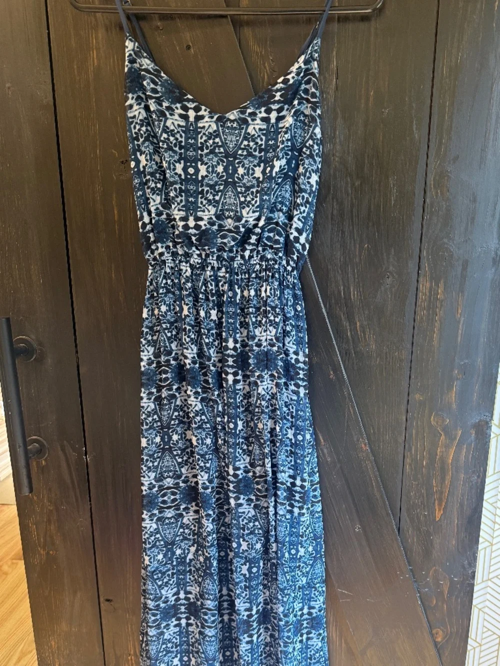 Abercrombie and Fitch mixed blue Boho Maxi dress Aztec Batik Print Sheer Medium